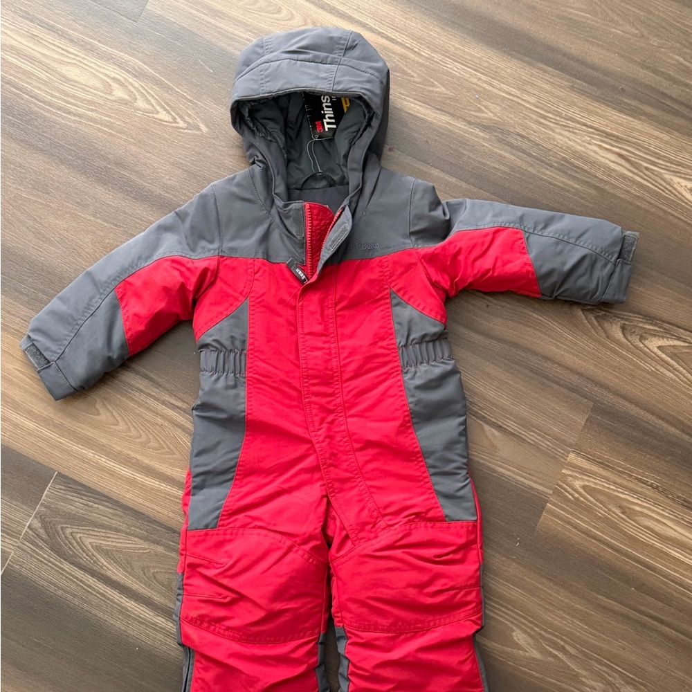 L.L. Bean Red and Gray Kids Puffer Snowsuit - Picture 1 of 4